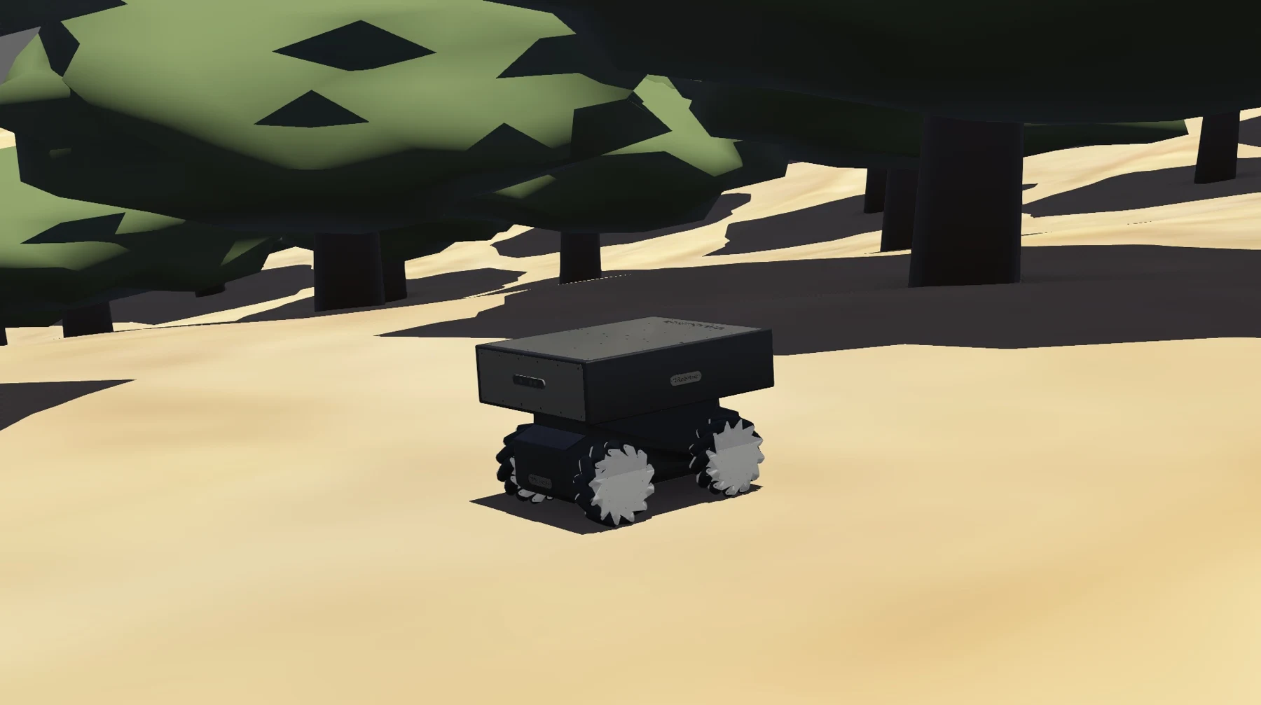 Simulated farm robot among olive trees rebuilt from LiDAR